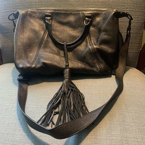 Rebecca Minkoff black leather satchel bag with large tassel detail